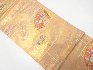 引箔　地紙に花鳥模様織り出し　名古屋帯